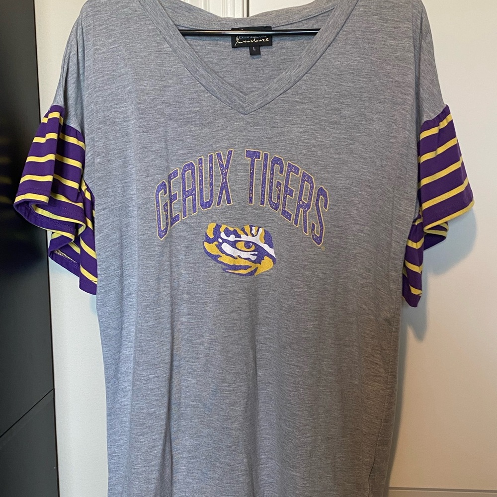 Gray and Purple Geaux Tigers Women's Short Sleeve Tee